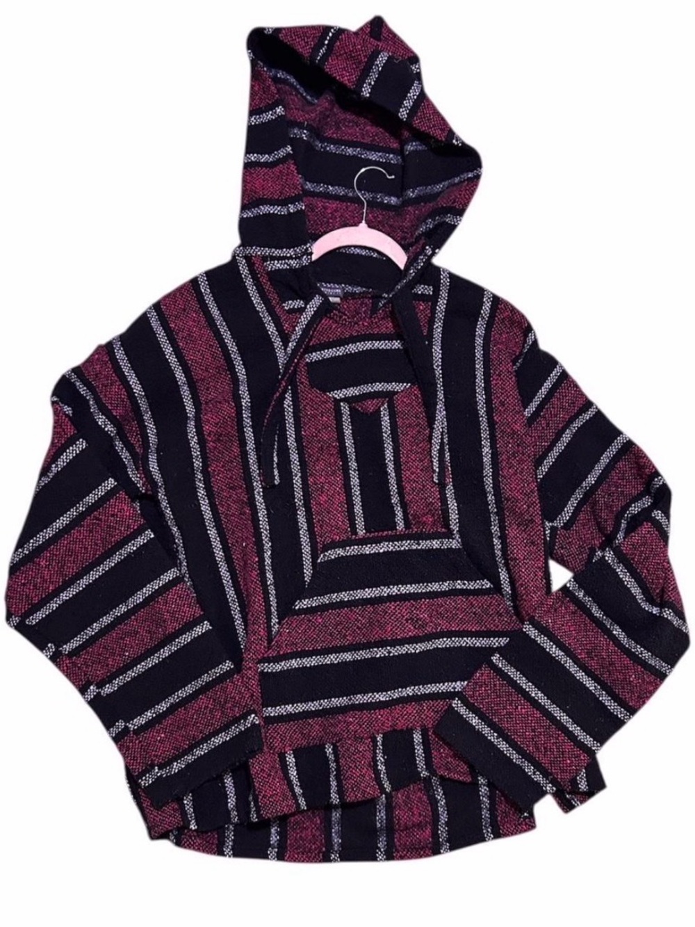 EARTHBOUND Striped Hooded Pullover - Black & Burgundy